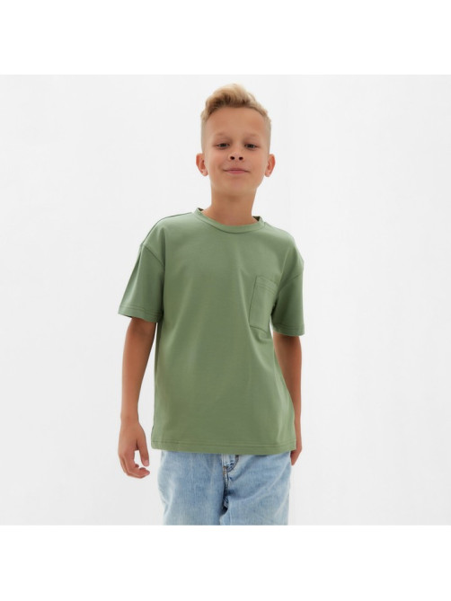 Футболка детская однотонная MINAKU: Casual Collection, цвет хаки, рост 158 см