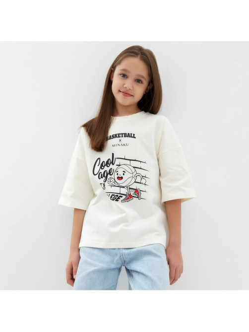 Футболка детская MINAKU: basketball kids, цвет молочный, рост 104 см