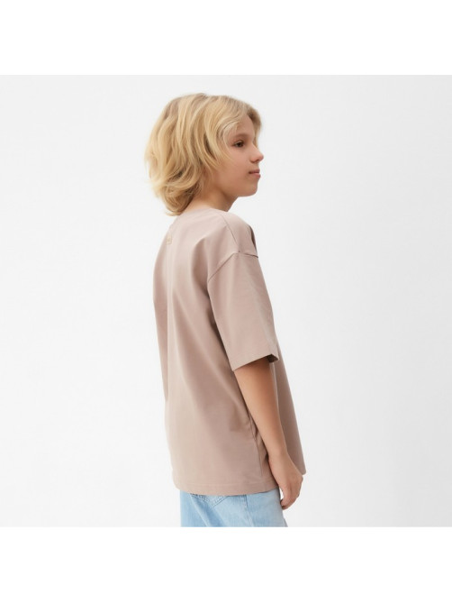 Футболка детская однотонная MINAKU: Basic line kids, бежевая, рост 128 см