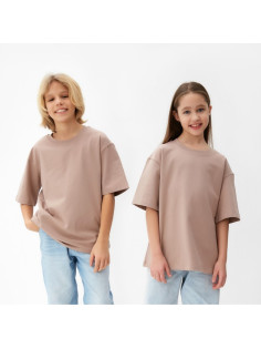 Футболка детская однотонная MINAKU: Basic line kids, бежевая, рост 122 см