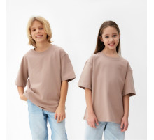 Футболка детская однотонная MINAKU: Basic line kids, бежевая, рост 110 см