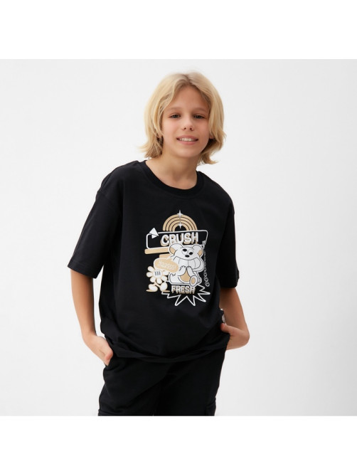 Футболка детская MINAKU: CRUSH, чёрная, рост 152 см