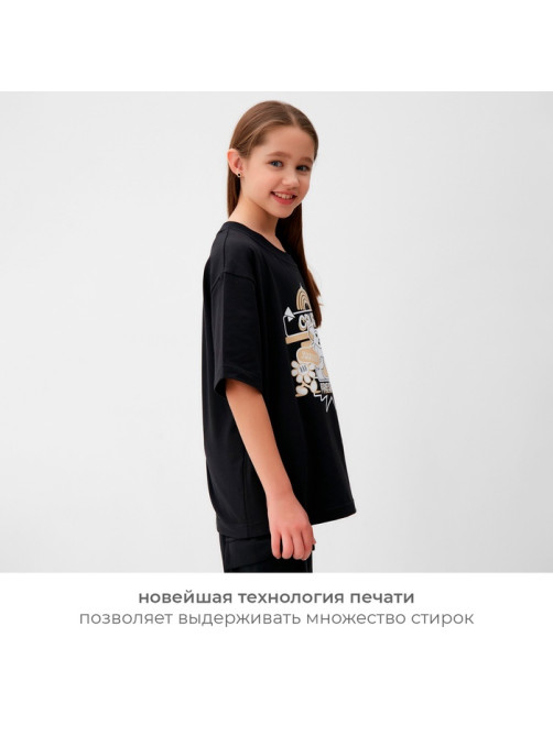 Футболка детская MINAKU: CRUSH, чёрная, рост 152 см
