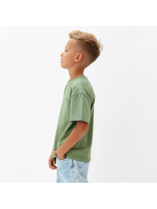 Футболка детская однотонная MINAKU: Casual Collection, цвет хаки, рост 116 см
