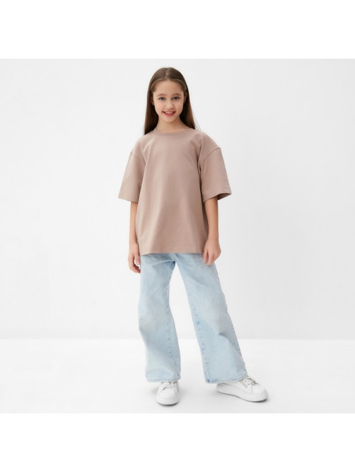 Футболка детская однотонная MINAKU: Basic line kids, бежевая, рост 98 см