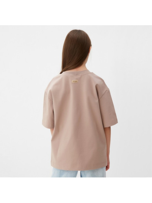 Футболка детская однотонная MINAKU: Basic line kids, бежевая, рост 128 см