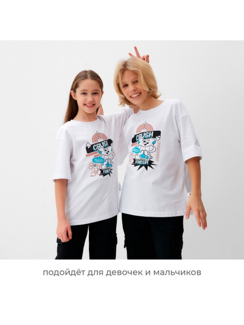 Футболка детская MINAKU: CRUSH, белая, рост 104 см