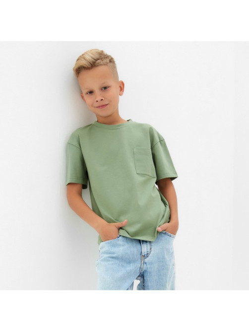 Футболка детская однотонная MINAKU: Casual Collection, цвет хаки, рост 146 см