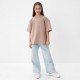 Футболка детская однотонная MINAKU: Basic line kids, бежевая, рост 110 см