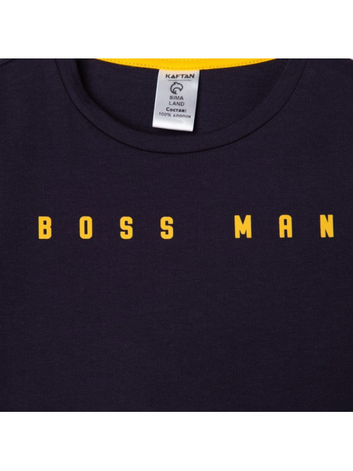 Футболка для мальчика KAFTAN: Boss man, тёмно-серая, размер 34 (122-128 см)