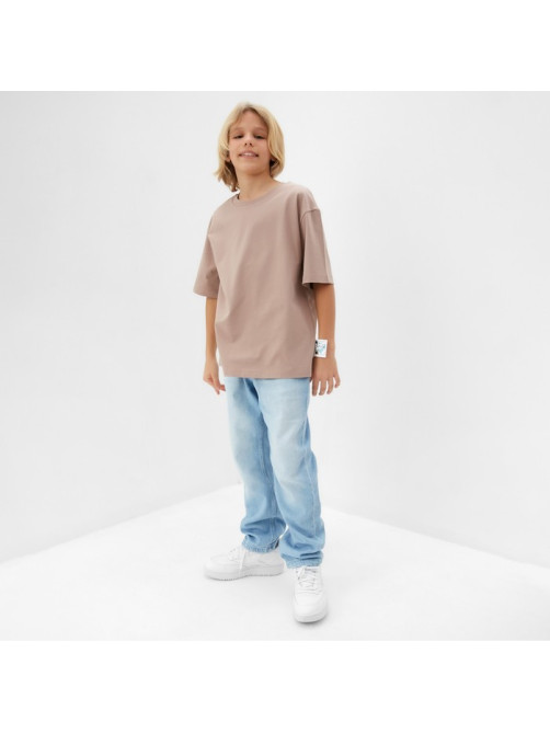 Футболка детская однотонная MINAKU: Basic line kids, бежевая, рост 134 см