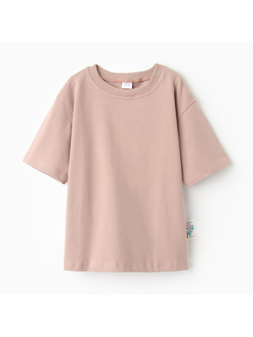 Футболка детская однотонная MINAKU: Basic line kids, бежевая, рост 128 см