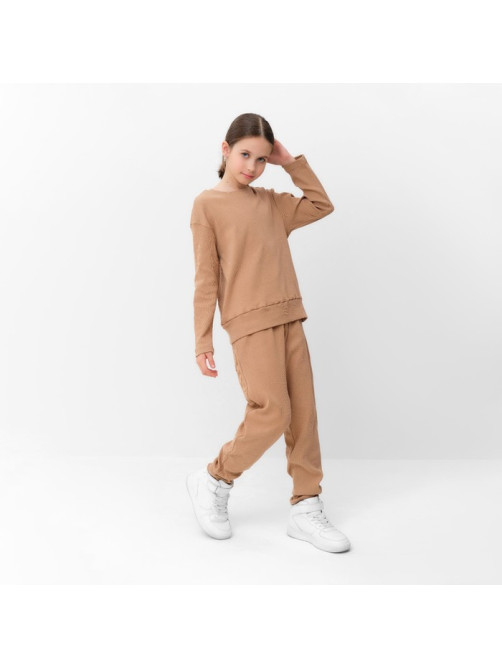 Костюм для девочки (свитшот, брюки) MINAKU, бежевый, рост 146 см