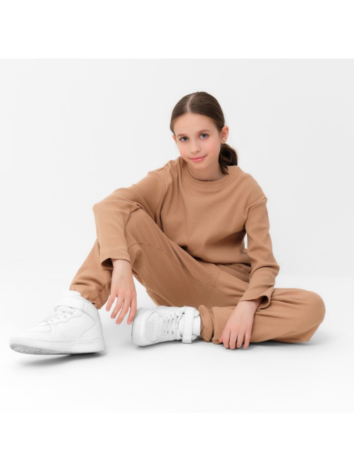 Костюм для девочки (свитшот, брюки) MINAKU, бежевый, рост 158 см