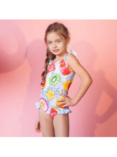 Купальник для девочки слитный KAFTAN: Fruits, бело-голубой, размер 32 (110-116 см)