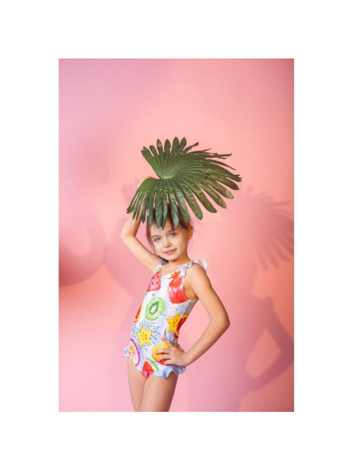 Купальник для девочки слитный KAFTAN: Fruits, бело-голубой, размер 32 (110-116 см)