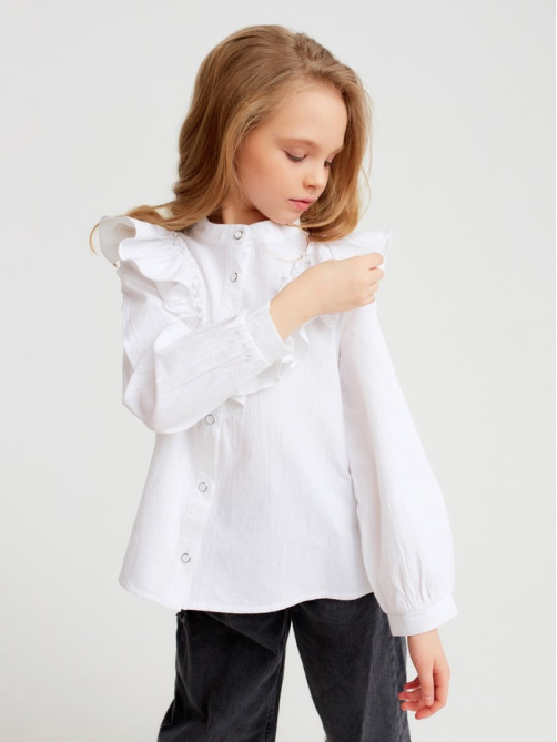 Блузка для девочки MINAKU: Cotton collection, белая, рост 152 см