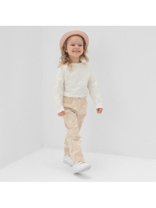Брюки для девочки MINAKU: Cotton Collection, бежевые, рост 104 см