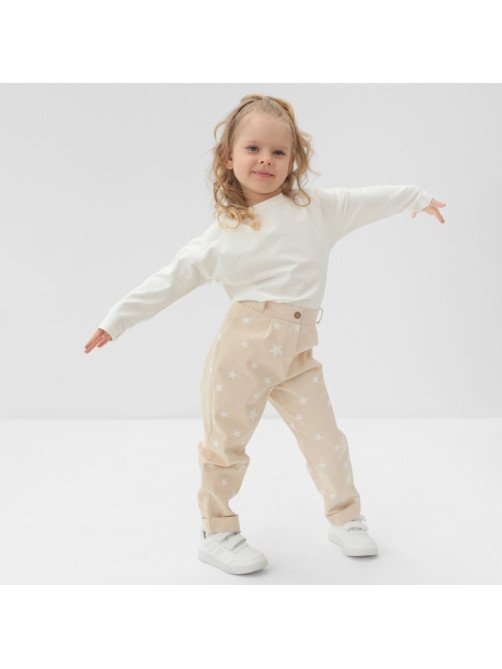 Брюки для девочки MINAKU: Cotton Collection, бежевые, рост 110 см