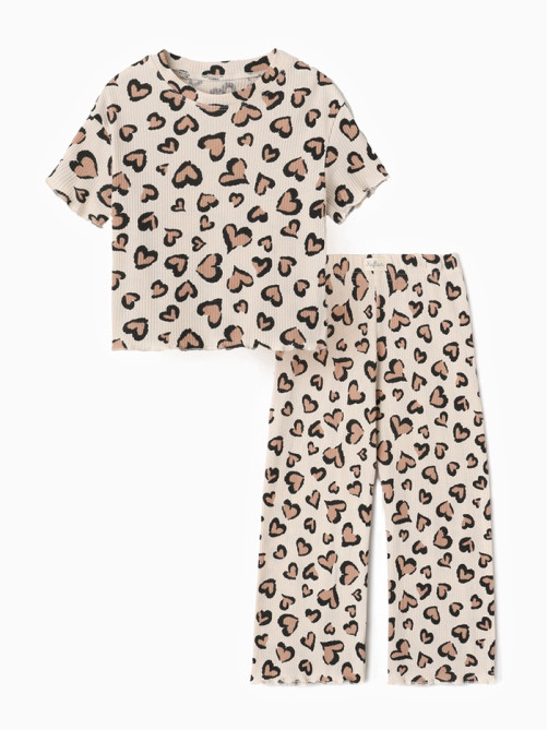 Пижама для девочки (футболка, брюки) KAFTAN: Leo love, бежевая, размер 30 (98-104 см)