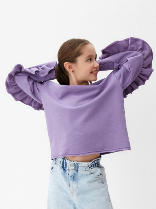 Свитшот для девочки MINAKU: Casual Collection KIDS, сиреневый, размер 36-38 (140-146 см)