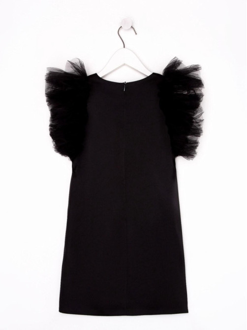 Платье нарядное для девочки MINAKU: PartyDress с крылышками, прямое, чёрное, рост 116-122 см