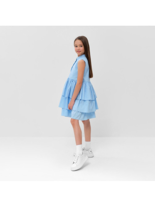 Платье для девочки MINAKU: Cotton collection на пуговицах, голубое, рост 122 см