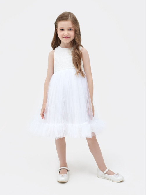 Платье нарядное для девочки MINAKU: PartyDress, белое, рост 110 см