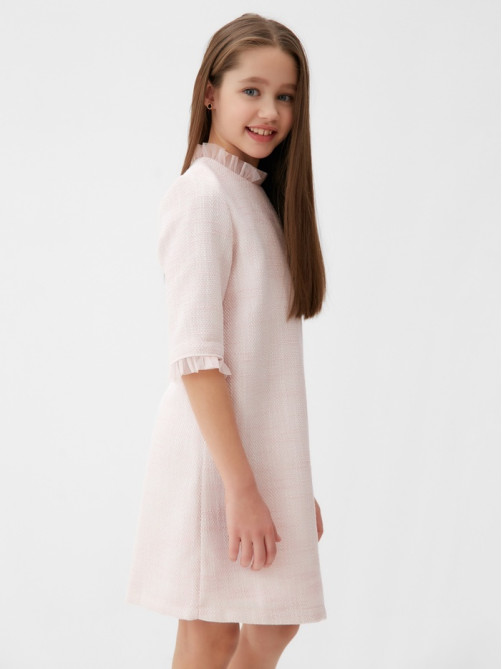 Платье нарядное для девочки MINAKU: PartyDress с воротником, розовое, рост 116-122 см