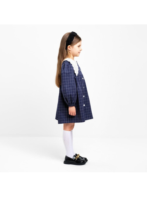 Платье с воротником для девочки KAFTAN: School collection, синее, размер 32 (110-116 см)