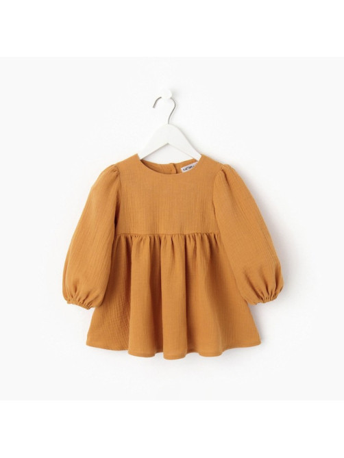 Платье для девочки KAFTAN «Муслин» с длинным рукавом, горчичное, рост 80-86 см