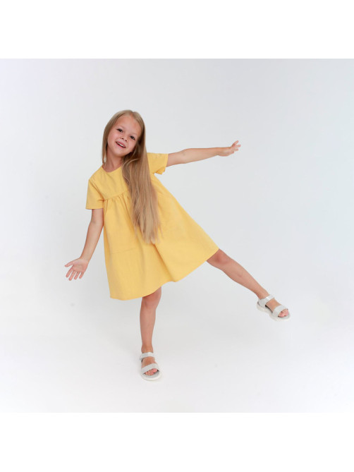 Платье с карманами для девочки KAFTAN: Summer cotton, жёлтое, рост 110-116 см