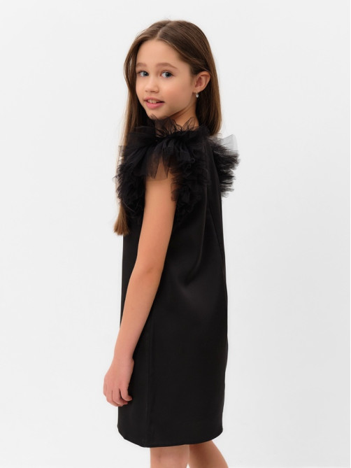 Платье нарядное для девочки MINAKU: PartyDress с крылышками, прямое, чёрное, рост 116-122 см