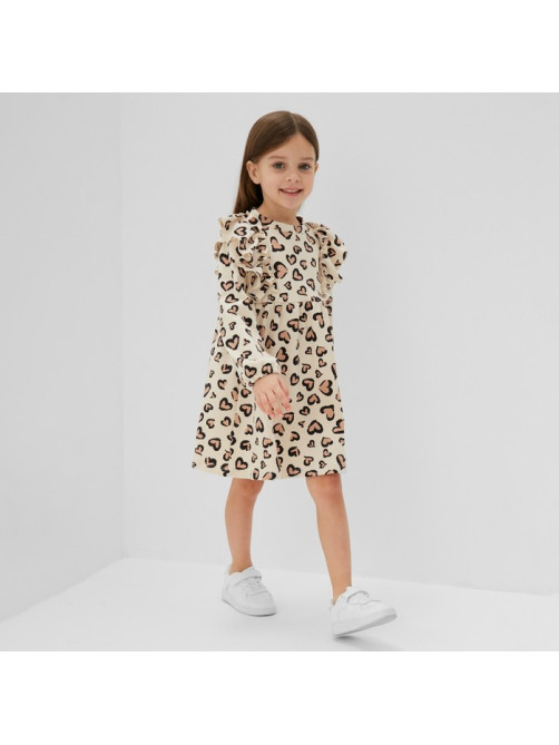 Платье для девочки KAFTAN: Leo love с рукавами, бежевое, рост 98-104 см