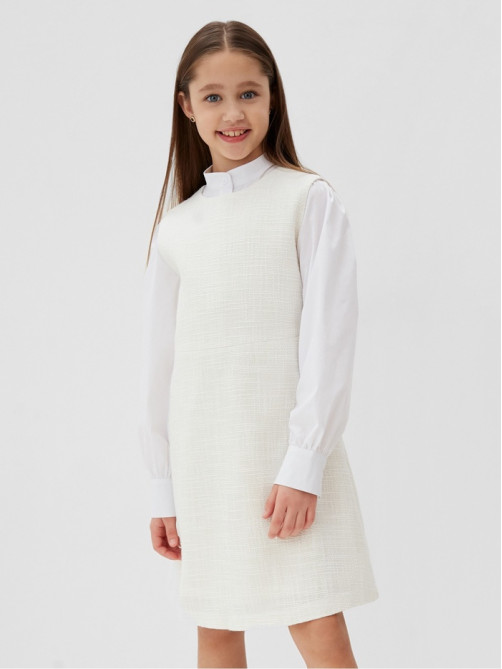 Платье нарядное для девочки MINAKU: PartyDress, прямое, белое, рост 128-134 см