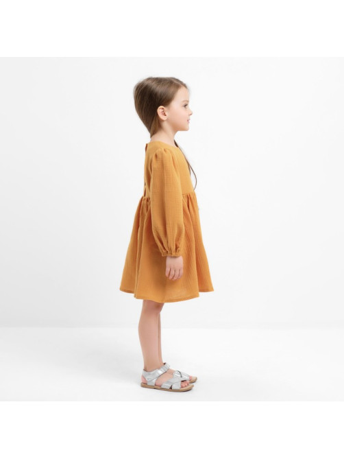 Платье для девочки KAFTAN «Муслин» с длинным рукавом, горчичное, рост 80-86 см