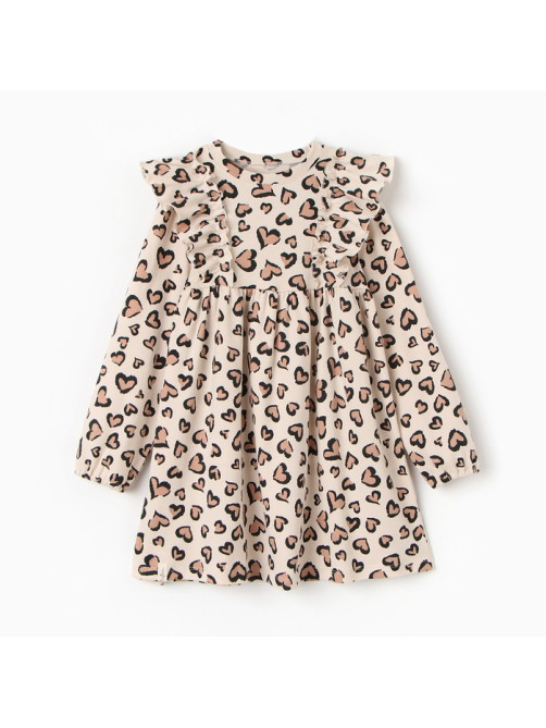 Платье для девочки KAFTAN: Leo love с рукавами, бежевое, рост 98-104 см