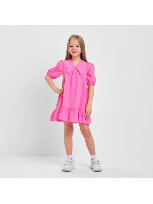 Платье с воротником для девочки KAFTAN: Summer cotton, ярко-розовое, рост 122-128 см