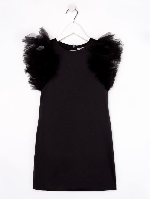 Платье нарядное для девочки MINAKU: PartyDress с крылышками, прямое, чёрное, рост 116-122 см