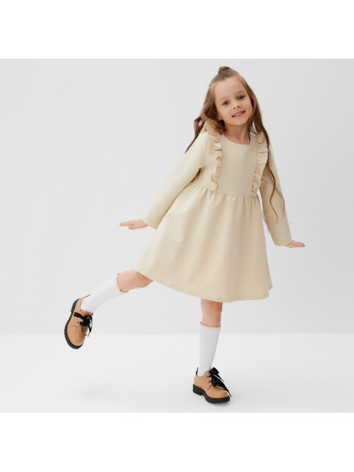 Платье с рюшами для девочки KAFTAN: Basic line, цвет кремовый, рост 122-128 см
