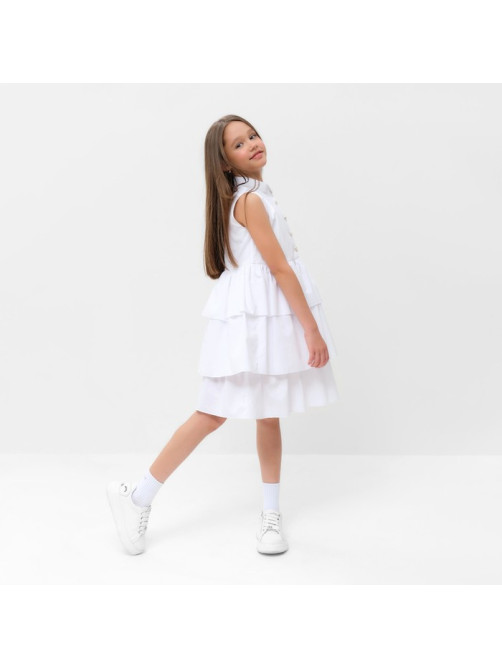 Платье для девочки MINAKU: Cotton collection на пуговицах, белое, рост 116 см