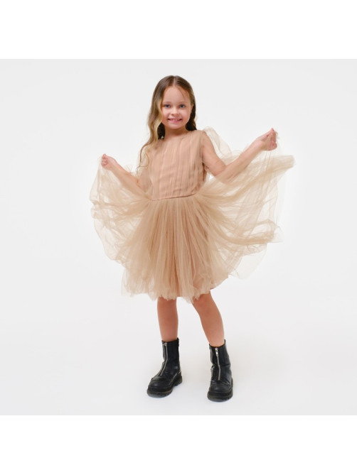 Платье нарядное для девочки KAFTAN, бежевое, размер 28 (86-92 см)