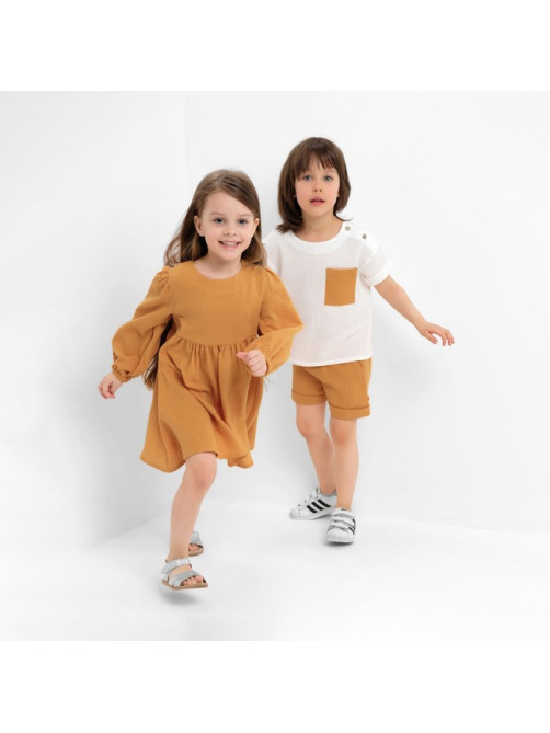 Платье для девочки KAFTAN «Муслин» с длинным рукавом, горчичное, рост 80-86 см