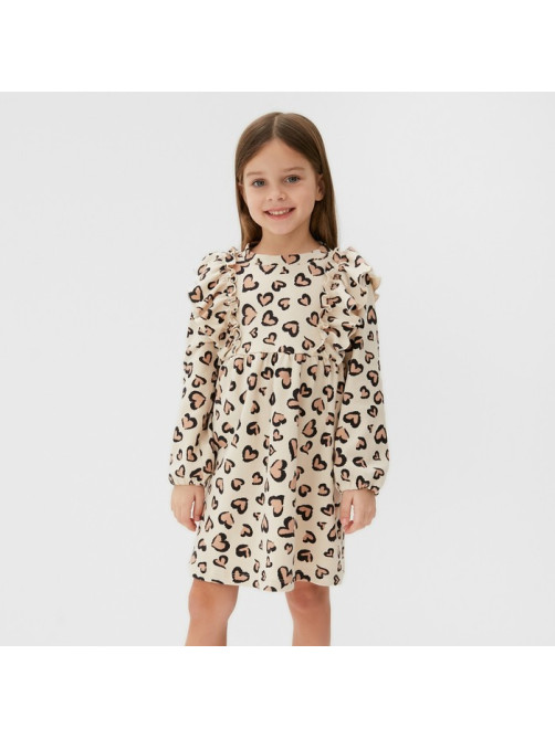 Платье для девочки KAFTAN: Leo love с рукавами, бежевое, рост 98-104 см