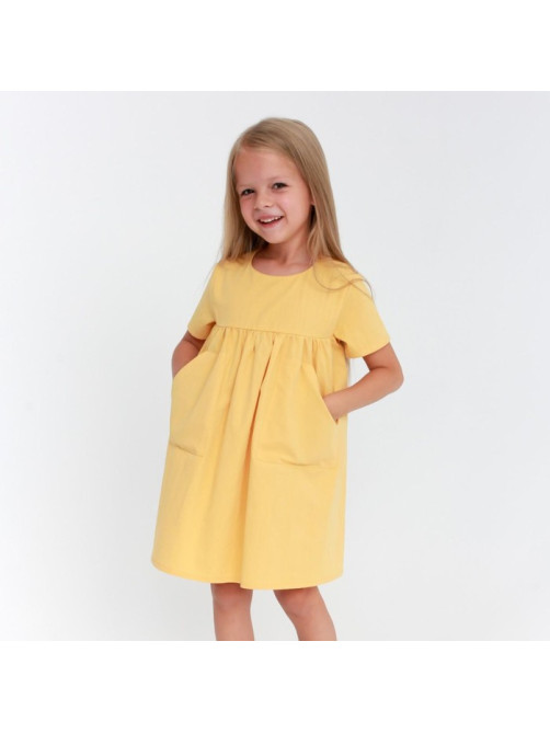 Платье с карманами для девочки KAFTAN: Summer cotton, жёлтое, рост 110-116 см