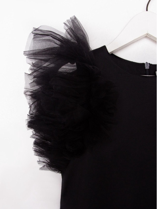 Платье нарядное для девочки MINAKU: PartyDress с крылышками, прямое, чёрное, рост 116-122 см