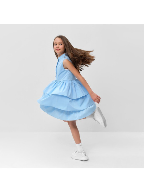 Платье для девочки MINAKU: Cotton collection на пуговицах, голубое, рост 122 см