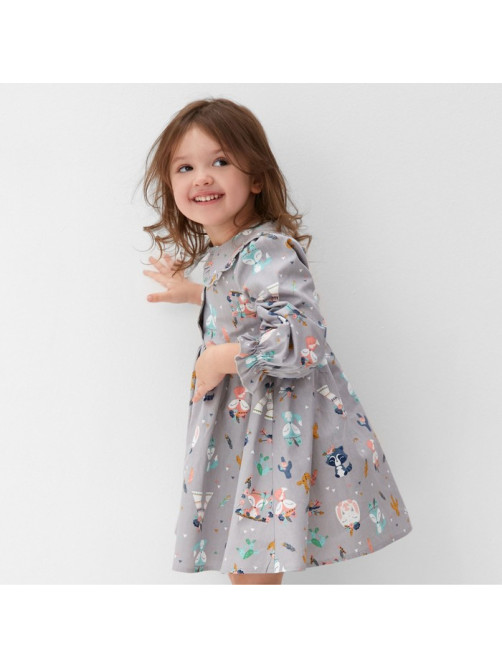 Платье для девочки KAFTAN «Зверята» с воротником, серое, рост 122-128 см