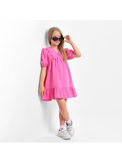 Платье с воротником для девочки KAFTAN: Summer cotton, ярко-розовое, рост 122-128 см