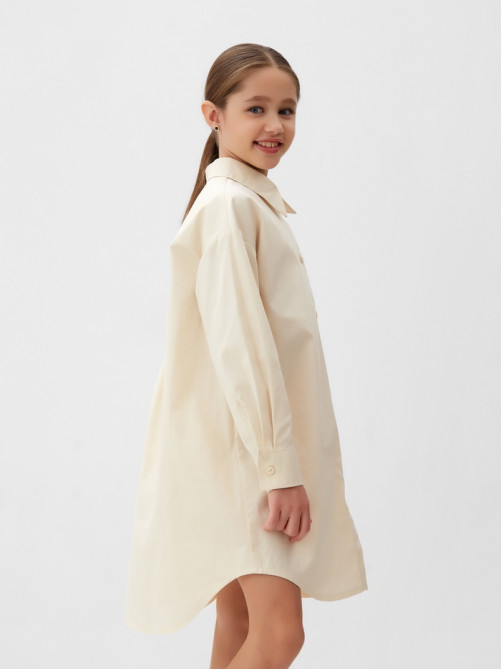 Платье-рубашка для девочки MINAKU: PartyDress, бежевое, рост 122-128 см